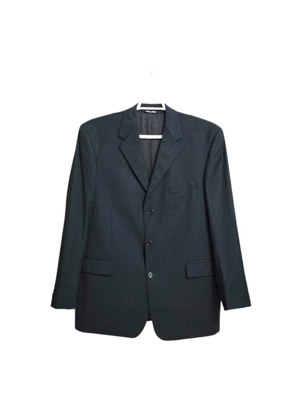 Adolfo Black Pinstripe Italian Super 120s Wool Single Breasted Blazer Sz 46R